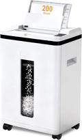 200-Sheet Auto Feed Paper Shredder, 40 Min Non-Stop Heavy Duty Shredders, P-5 Ultra Security Commercial Paper Shredder for Home Office, Micro Cut Shredder with Casters, 5.8 Gal, <60 dB(White)