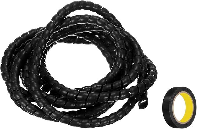 MECCANIXITY Spiral Cable Wrap 9.8ft/3.0M 8mm Cable Management Sleeve PP Insulation Cord Organizer for Computer Wire Power Cable Gas Pipe Black with Tape