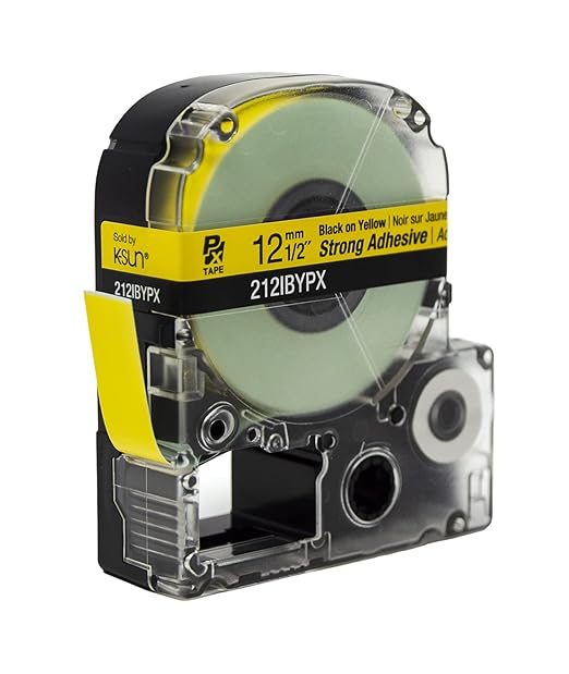 Epson LABELWORKS 212IBYPX Genuine PET (Polyester) Tape Cartridge - Black on Yellow Label Maker Tape, Strong Adhesive - 1/2" (12MM) Wide, 30'