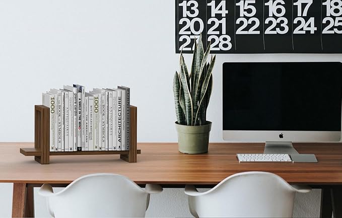 Adjustable Desktop Bookshelf, Retro Tabletop Bookshelf, Desk Shelf for Top of Desk in Living Room, Home, Office, Perfect for Magazine, Books, Cookbooks, No Tools Required to Assemble (Brown)