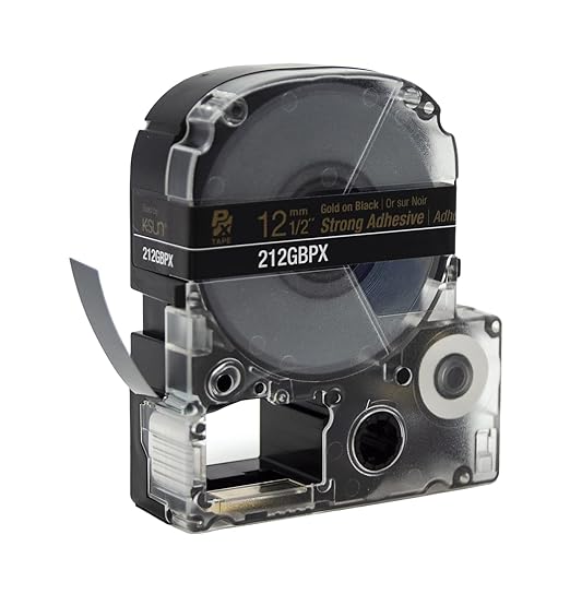 Epson LABELWORKS 212GBPX Genuine PET (Polyester) Tape Cartridge - Gold on Black Label Maker Tape - 1/2" (12MM) Wide, 30'