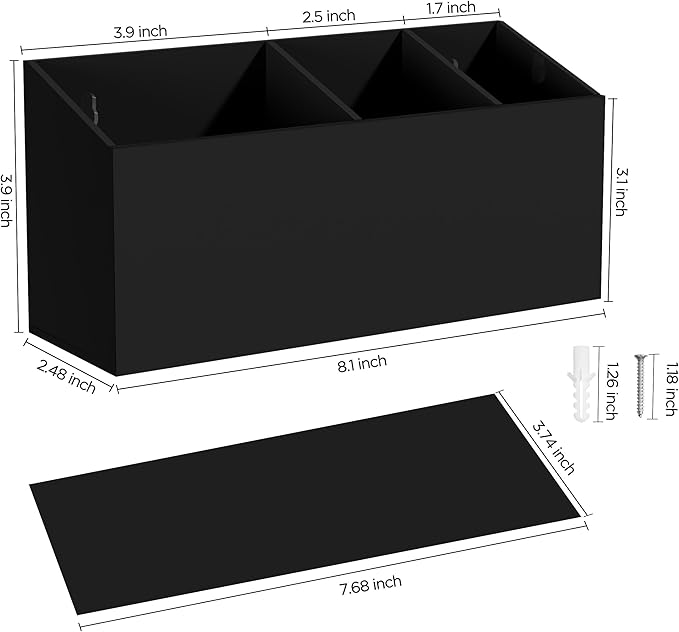 HBlife Magnetic Dry Erase Marker Holder for Whiteboard with 3 Compartments, Acrylic Wall Mount Magnet Pen Pencil Holder for Refrigerator, Locker Organizer Accessories for Classroom Office, Black