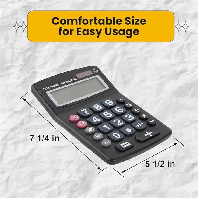 Lily' Home Jumbo 12 Digit with Solar Power, Large LCD Display - Desktop Calculator, Dual Power, Large Button Design, Battery Operation, Easy-to-Read Tilted, for Home, Office, School, Class & Business