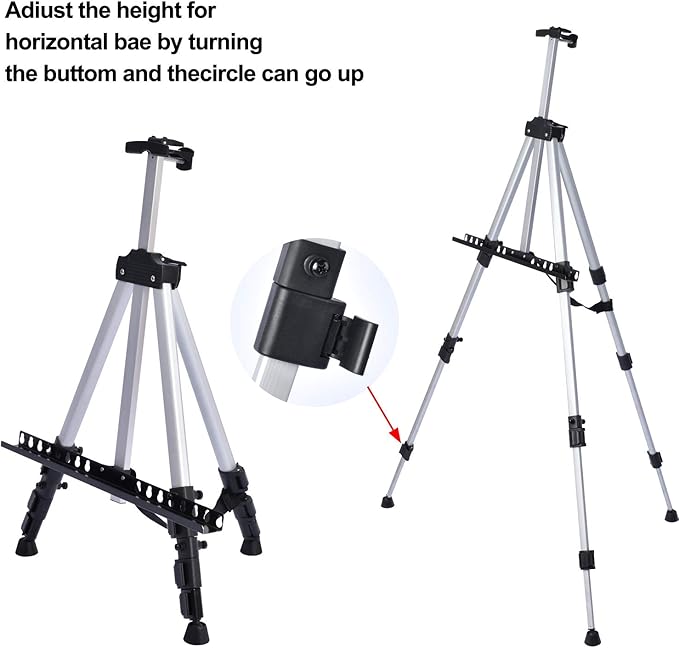 Portable Artist Easel Stand - Adjustable Height Painting Easel with Bag - Table Top Art Drawing Easels for Painting Canvas, Wedding Signs & Tabletop Easels for Display - Metal Tripod - 17x66 inches
