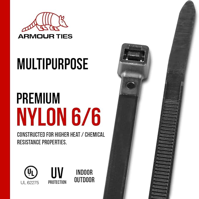 11-inch Black Zip Ties Heavy Duty UV Resistant Nylon Cable Ties, 50lb Tensile Strength, 1000-Pack - Durable Wire Ties, Heavy Duty Tie Strap Indoor and Outdoor Cable Management Solution by ARMOUR TIES