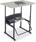Safco AlphaBetter Student Standing Desk, Adjustable Height with Shelf and Swinging Pendulum Foot Rest, 36" W x 24" D, Gray