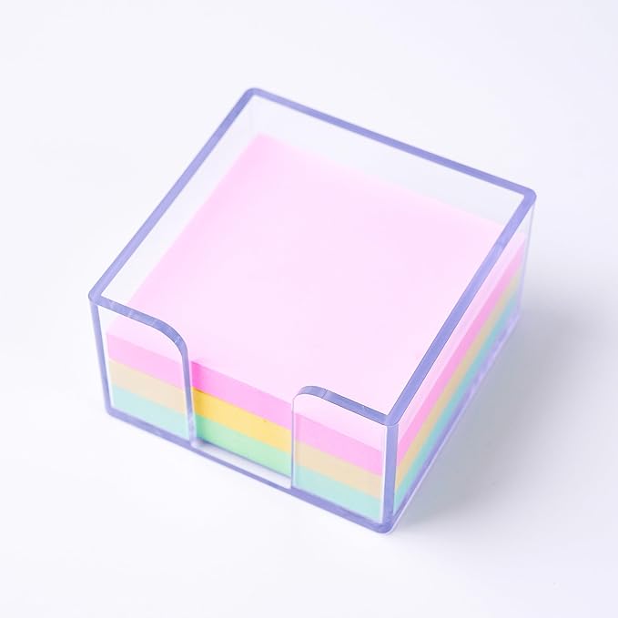 Sticky Notes Holder，Clear Acrylic 3" x 3" Post it Note Holder Dispenser for Desk, Computer Screen, Classroom Office Organizer, Light Blue