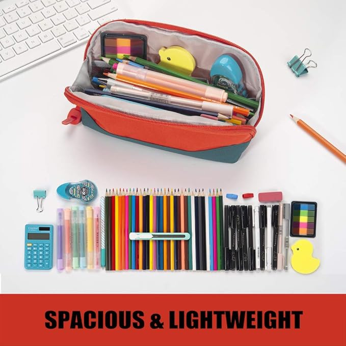 Sooez Wide-Opening Pencil Pen Case, Lightweight & Spacious Pencil Pouch Zipper Stationery Bag, Aesthetic Supply with Triangular Design for Adults, Orange