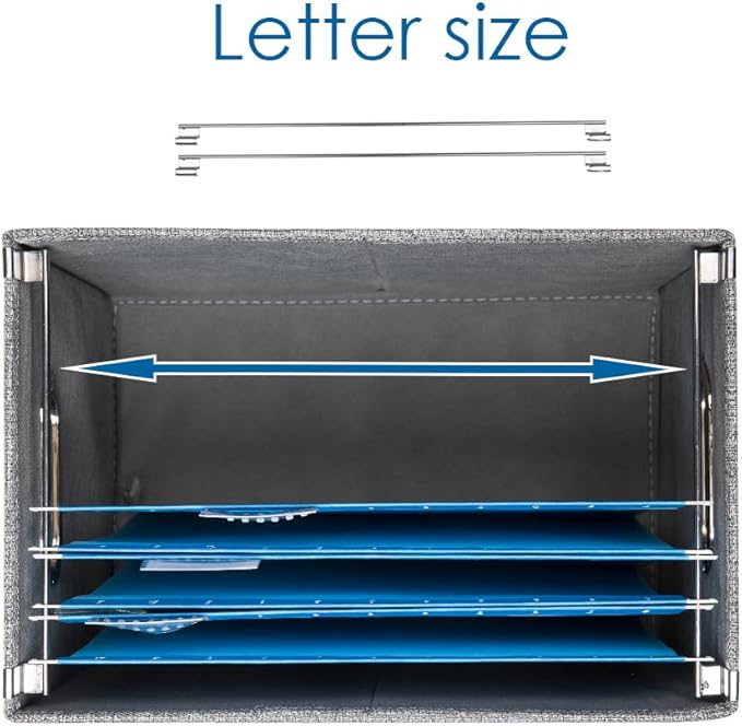 PRANDOM File Organizer Box - Set of 2 Collapsible Decorative Linen Filing Storage Hanging File Folders with Lids Office Cabinet Letter Size Green (14x9.3x10.8 inch)