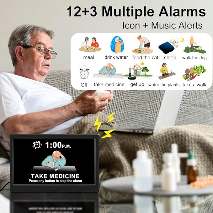 CAZOKASI Extra Large Impaired Vision Digital Alarm Clock with Day and Time for Elderly Calendar Clock Auto Dimmable Clock (10.1 Inch Black)