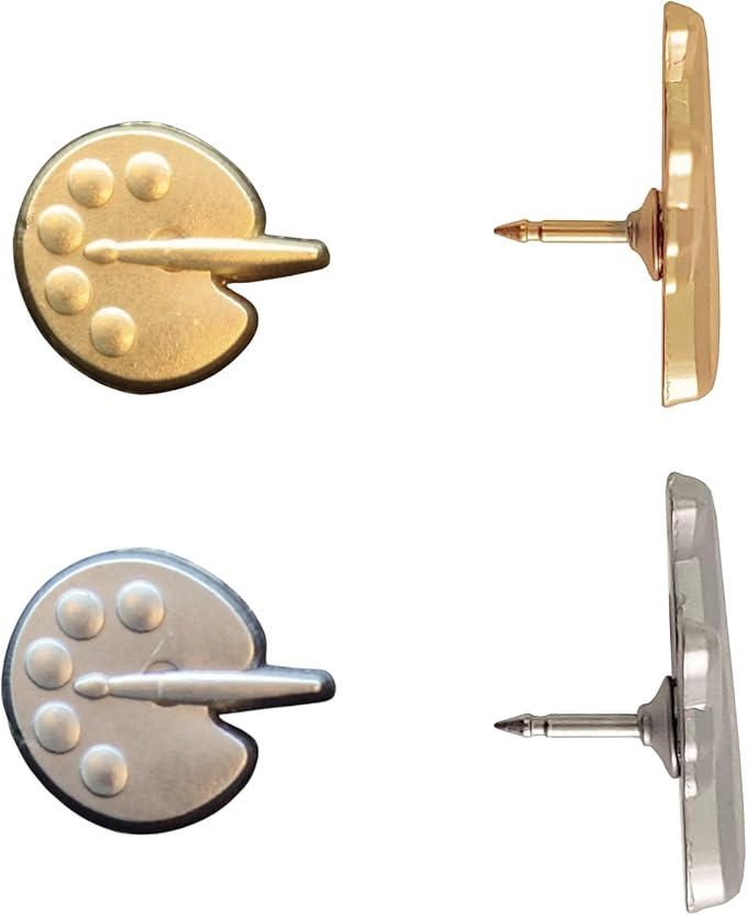 Painters Palette Push Pins - Silver Paint Palette Map Pins for Artists for Cork Boards, Maps, or Lapel Use - Designed in USA - Set of 10