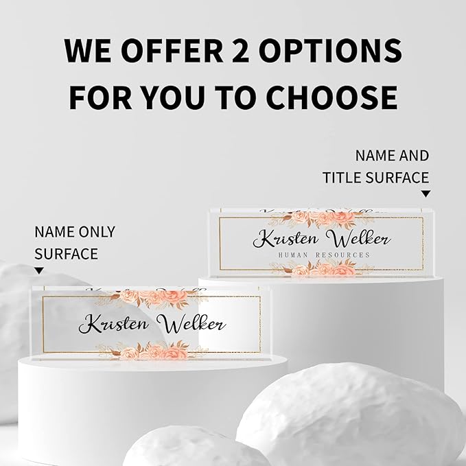 Custom Name Plate for Desk, Desk Name Plate Personalized, Office Decor for Women Men, Acrylic Desktop Accessories, Office Gifts for Coworkers Boss Teacher, Employee Appreciation Gifts (Flowers D)