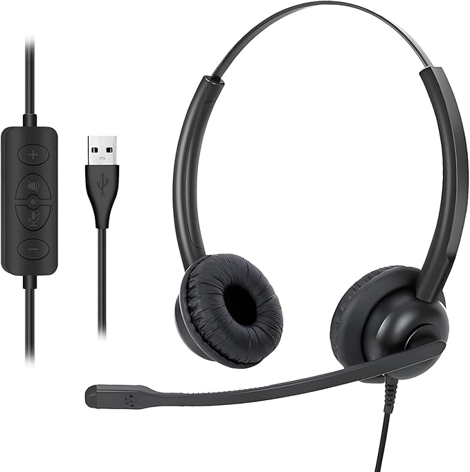 Xintronics Wired Headphones with Mic, USB Headset with Microphone for PC Stereo Computer Headphones for Laptop PC Mac Zoom Teams Call Center Home Office