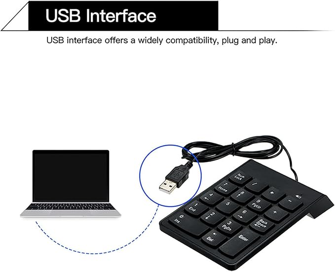 cimetech Wired Number Keypad, 18 Key USB Numeric Pad Keyboard for Laptop PC Computer Desktop Surface Pro Notebook