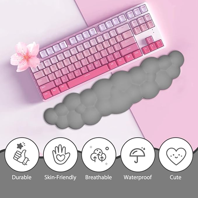 JIKIOU Upgrade Leather Cloud Keyboard Wrist Rest, Cloud Wrist Rest with Non-Slip PU Base, Comfortable Memory Foam Wrist Rest for Computer Laptop Mac Gaming Office and Pain Relief Christmas Wish Gift