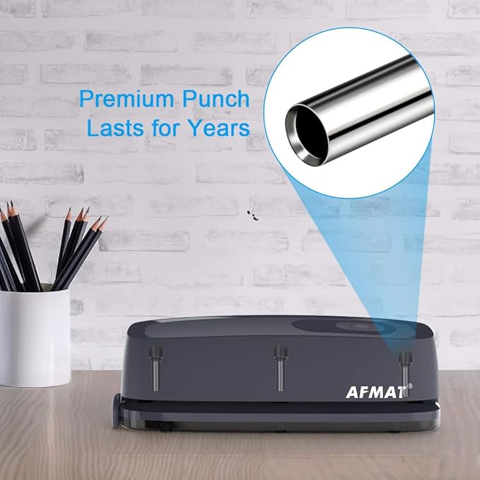 AFMAT Electric 3 Hole Punch, 20-Sheet 3 Hole Puncher for Binder, Effortless Punching, 9/32" Hole Diameter, Paper Hole Puncher 3 Hole Heavy Duty, for Office/School/Studio, AC or Battery Operated, HP08