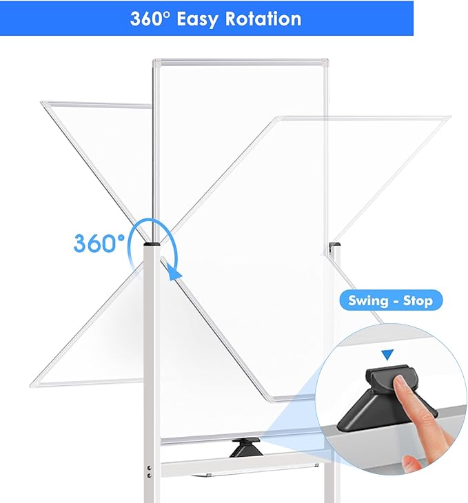 Magnetic Mobile White Board, 48 x 24 Double Sided Dry Erase Board Rolling Whiteboard Aluminum Frame Standing Whiteboard on Wheels