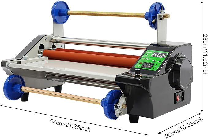 Laminator Machine, 600W Single/Dual Sides Laminating, 0-6.56ft/s Film Covering Speed, 0-6mm Thickness, 0-13.78in Width, 3-4 Min Preheating for Paper, Cardboard, Wood Veneer, PVC Material