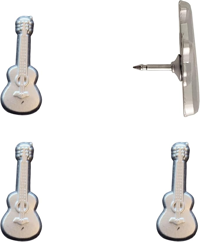 Guitar Push Pins - Silver Guitar Map Pins for Cork Boards, Maps, or Lapel Use - Designed in USA - Set of 4