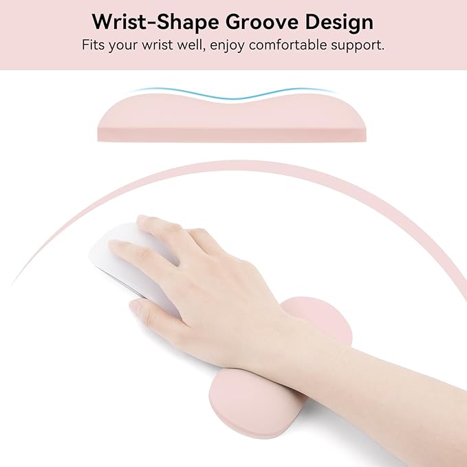 MOSISO Wrist Rest Silicone Ergonomic Air Cushion Mouse Support Pad, Keyboard Mouse Wrist Support for Typing, Gaming Pain Relief Pad Wrist Cushion for Computer, Laptop, Home & Office, Pink