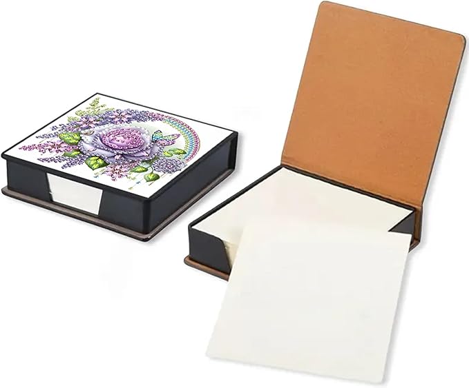 Flower Diamond Painting Note Box Memo Pad Holder, Rose Diamond Art Sticky Notes Organizer for Desk, Aesthetic Stationery Storage Case for Office,School Supplies (Rose)
