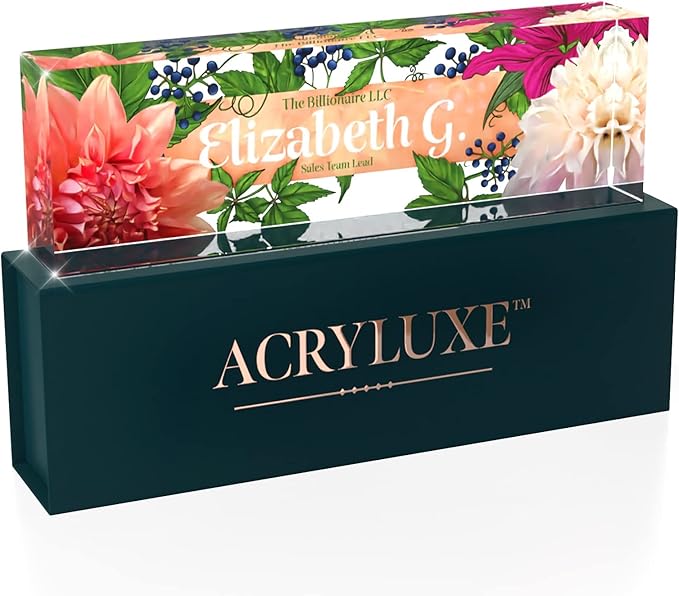 Desk Name Plate Personalized, Custom Name Plates 2½/x8 Inches, Thick Crystal-Clear Acrylic, Gift Box, Office Desk Decor. USA Made by ACRYLUXE (Haute)