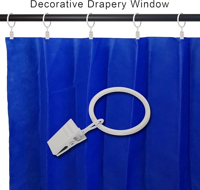 LLPJS 100 Pack Curtain Rings with Clips, Curtain Clip Rings Hooks, Bow Hanger Clips for Hanging Drapery Drapes Bows, Ring 1.26 inch Interior Diameter, Fits up to 1" Rod, White