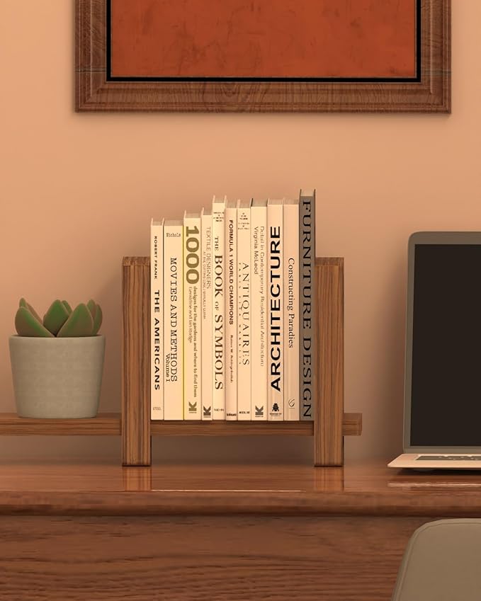 Adjustable Desktop Bookshelf, Retro Tabletop Bookshelf, Desk Shelf for Top of Desk in Living Room, Home, Office, Perfect for Magazine, Books, Cookbooks, No Tools Required to Assemble (Brown)