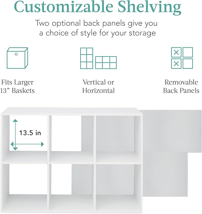 Best Choice Products 6-Cube Storage Organizer, 13.5in Shelf Opening, Bookcase, Display Shelf, Customizable w/ 3 Removable Back Panels – White