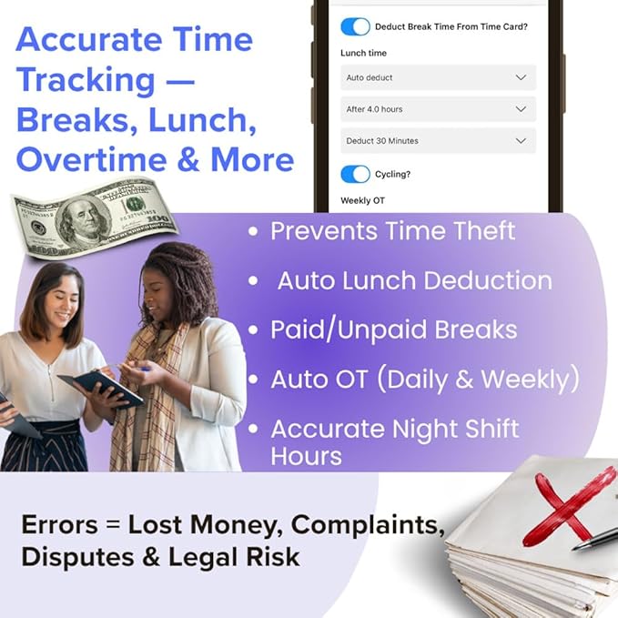 App-Based Time Clock – Fingerprint Attendance for Small Business, iOS/Android Compatible, No Monthly Fee, Includes 10 IC Cards