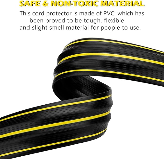 10Ft Cord Covers for Wires on Floor, 3-Channel Floor Cord Cover with Anti-Slip Base & Yellow Warning Strips, Extension Cord Covers for Floor, Ideal for Home, Office, Outdoor Use