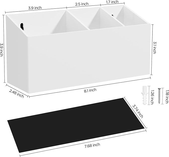 HBlife Magnetic Dry Erase Marker Holder for Whiteboard with 3 Compartments, Acrylic Wall Mount Magnet Pen Pencil Holder for Refrigerator, Locker Organizer Accessories for Classroom Office, White