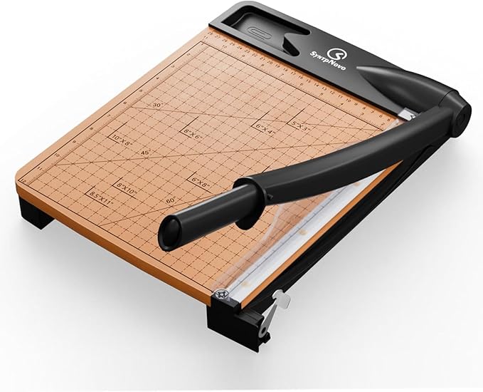 12 Inch Heavy Duty Paper Cutter, Wood Guillotine Paper Cutter & Trimmer, 12-16 Sheets Capacity Cutting Board for Classroom, Crafting, Cardstock Black (Black)
