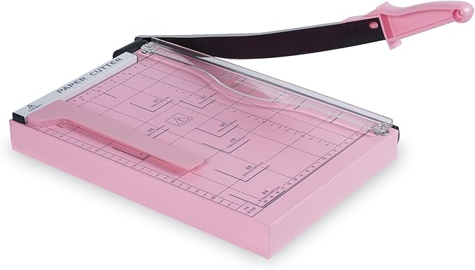 Guillotine Paper Cutter, Heavy Duty 12-Sheet Capacity Trimmer for Cardstock, Photos, Scrapbooking, Office, Classroom, Studio (Pink)
