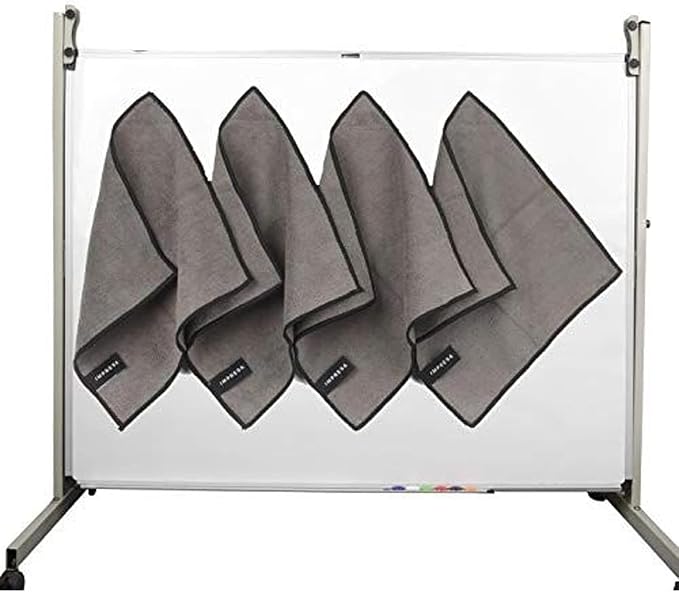 IMPRESA Magnetic Microfiber Dry Erase Cloth Erasers - 10 in x 10 in, Pack of 4, White - Streak-Free Whiteboard Eraser - Strong Magnetic Grip Dry Erase Board Cleaner - Machine-Stitched Microfiber Cloth