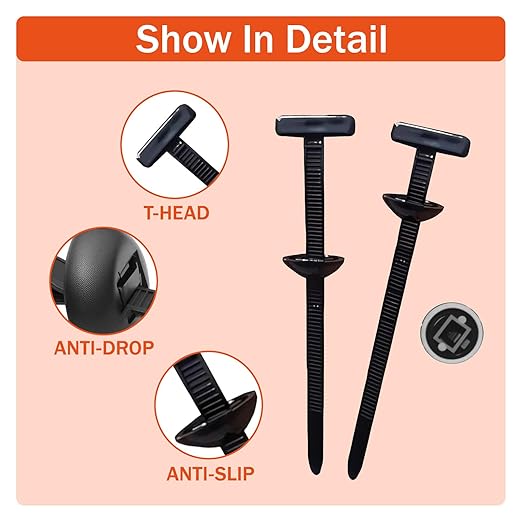 200PC Nylon Universal Cable Tie Buckle for Car Fender Trunk Repair, Automotive Zipper Clips,Heavy Duty Self-Locking zip ties with Pin & Button Design for car repair shop & Garage Use