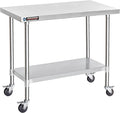 DuraSteel 30x48 NSF Stainless Steel Cart - Heavy Duty Food Prep Table with Undershelf - Rolling Kitchen Island on Wheels for Commercial Restaurant Kitchen, Garage, Outdoor Cooking, BBQ Grill, Counter