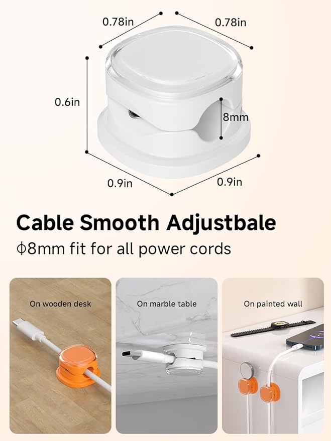 Magnetic Cable Clips, Adjustable Cord Holder Management, Adhesive Wire Keeper Organizer for Home Office Desk Phone PC Car Wall Desktop Nightstand Appliance (9-PCS White & Orange)