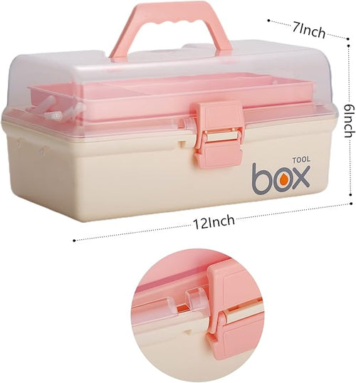 2PCS 12'' Three-Layer Clear Plastic Storage Box/Tool Box, Multipurpose Organizer and Portable Handled Storage Case for Art Craft and Cosmetic (White)