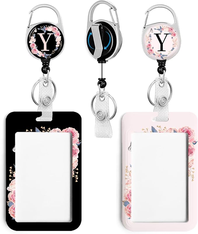 2 Pack A-Z Letter ID Badge Holder with Clip Badge Reels Retractable Heavy Duty,Keychain，ID Holder for School Nurse Office Y
