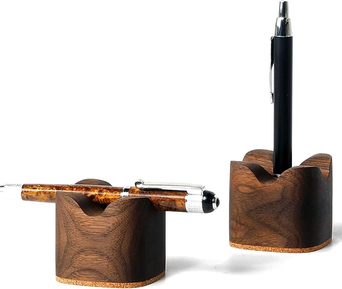 Wood Pen Holder– Handmade Walnut Desk Organizer, Minimalist Pen Holder for Office, Home, Gift (MODEL-1-WALNUT)