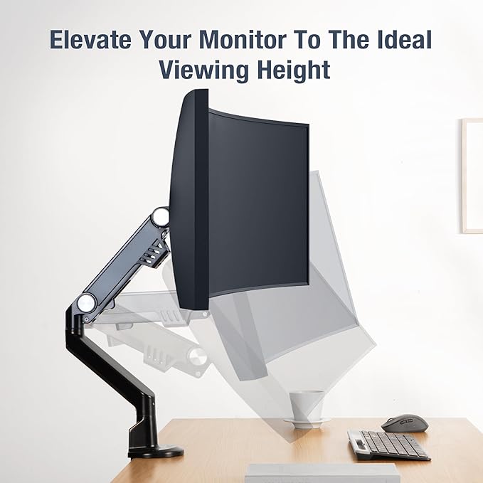 AVLT Single 13"-38" Monitor Arm Desk Mount - Fits One Flat/Curved/Ultrawide Monitor - Full Motion Height Swivel Tilt Rotation - VESA/C-Clamp/Cable Management