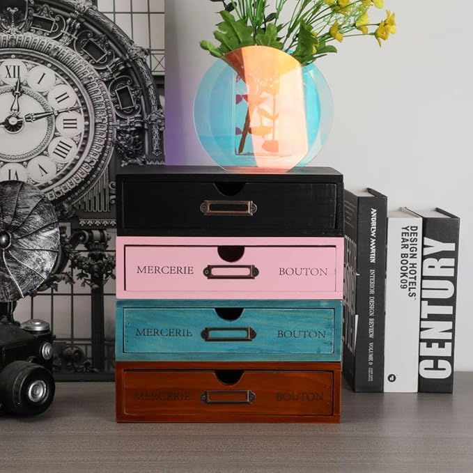 Wooden Storage Box Apothecary Drawers Vintage Wooden Drawers Wood Desktop Organizer with Drawers Countertop Drawers Library Card Catalog Cabinet Apothecary Cabinet（BLACK）