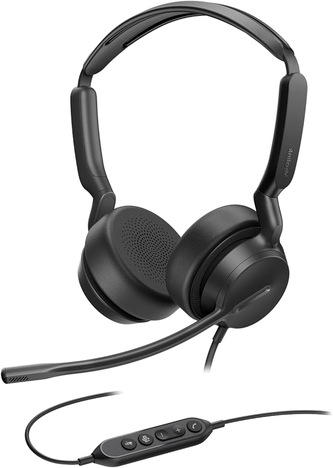 Yealink UH42 USB-A Headset with Microphone for PC Computer, Wired Headset Teams Certified, Noise Cancelling Mic, in Line Control, Mute Button, Cable Length 7.05FT, All Day Comfort