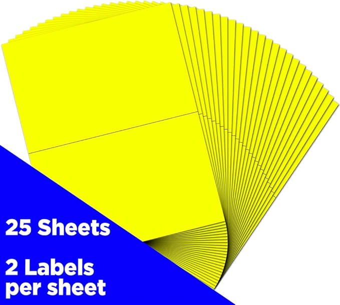 JAM PAPER Shipping Labels - Half Page - 5 1/2 x 8 1/2 - Neon Yellow - 50/Pack