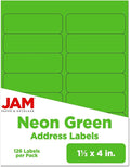 JAM Paper Shipping Address Labels, Rectangular, 1 1/3 x 4, Neon Green, 126/Pack (359329613)