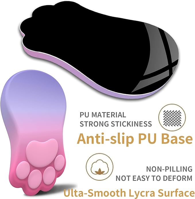 L-SPOUTTO Ergonomic Mouse Pad with Wrist Rest,Cute Cat Paw Mousepad Wrist Support,Comfortable Massage Design Computer Pain Relief Mouse Pad with Non-Slip PU Base for Desk Laptop Gaming,Pink&Purple