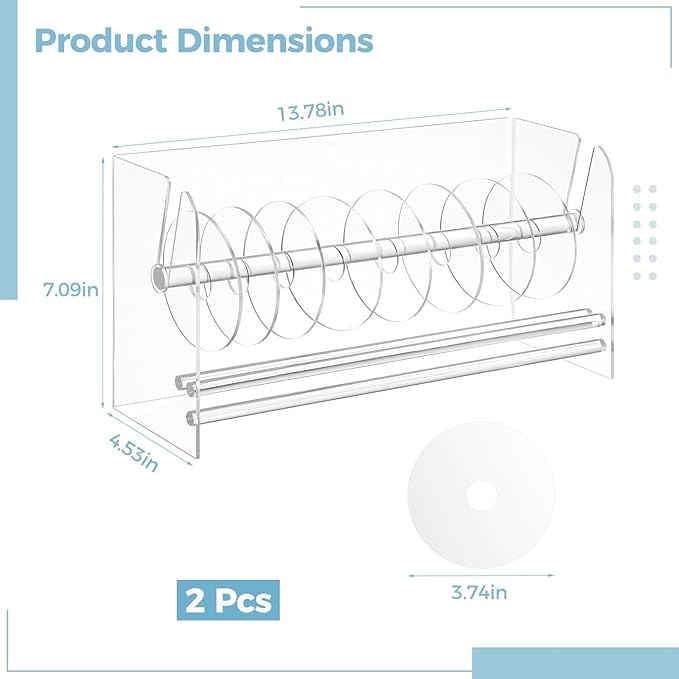 2 Pcs Label Roll Holders, Transparent Acrylic Tape Dispensers, Adjustable Desktop Sticker Roll Holders for Office and Home, Clear Sticker Roll Holders with Removable Divider Disks