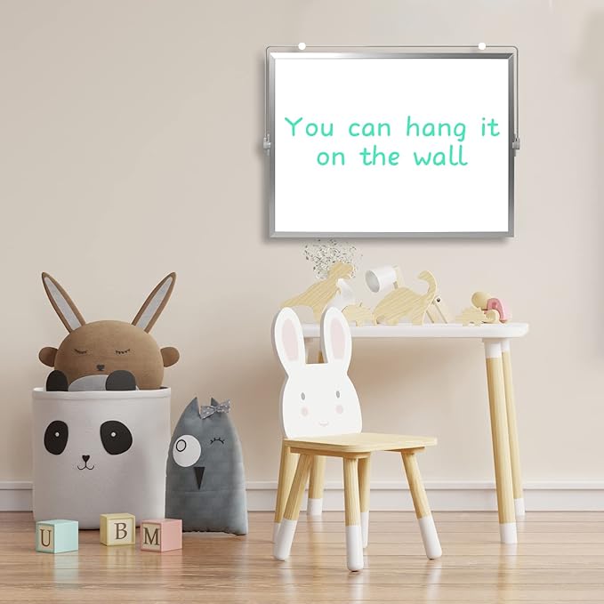 Dry Erase White Board, 16inX12in Large Magnetic Desktop Whiteboard with Stand, 10 Markers, 4 Magnets, 1 Eraser, Portable Double-Sided White Board Easel for Memo to Do List Desk Office