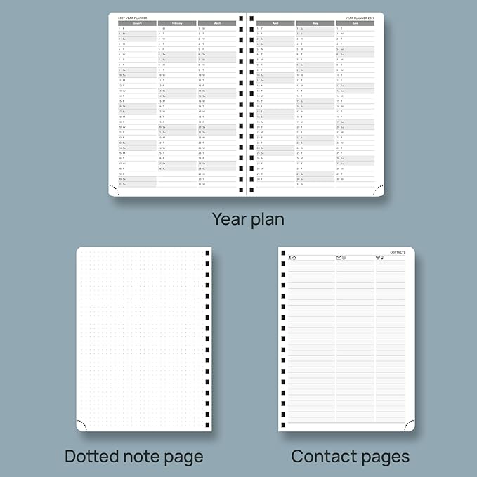 POPRUN 2026 Planner Weekly Notebook (Jan-Dec), Medium 8.5''x 6.5'' - Agenda 2026 Calendar Book with Monthly Tabs, Inner Pocket, Spiral Soft Cover, 100 GSM - Black